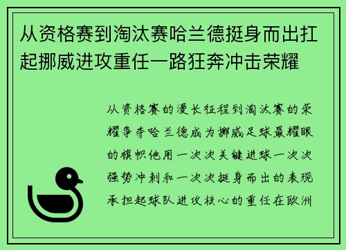 从资格赛到淘汰赛哈兰德挺身而出扛起挪威进攻重任一路狂奔冲击荣耀 从资格赛到淘汰赛哈兰德挺身而出扛起挪威进攻重任一路狂奔冲击荣耀